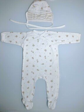 Under the Nile Organic Egyptian Cotton Side Snap Footie Reversible Bonnet NB 3M